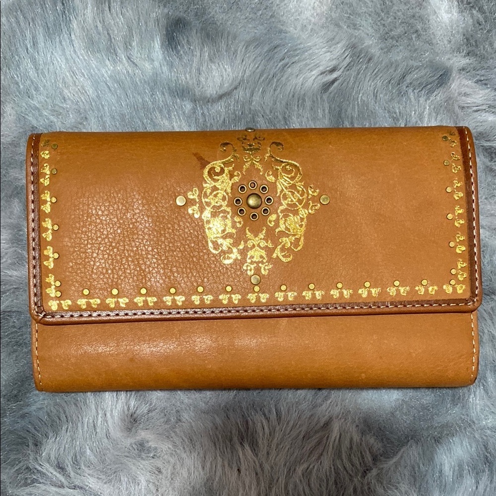 Kate Landry genuine leather Brown and Gold Wallet with Ornate Medallion